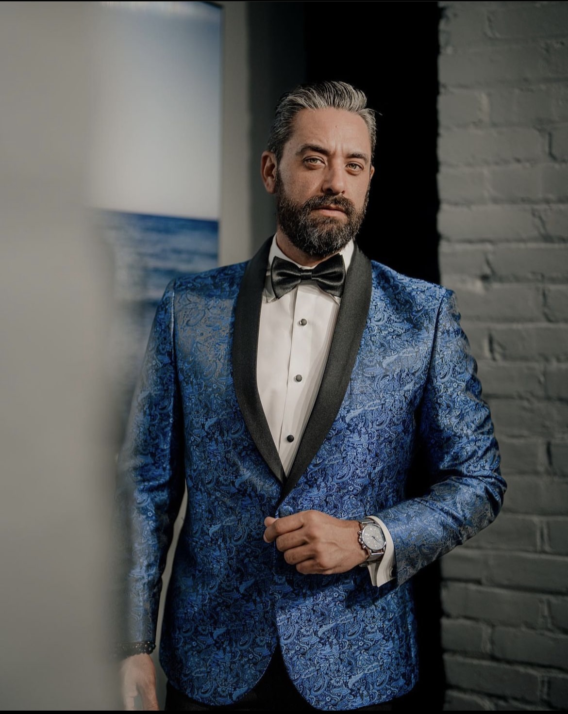 Black tie evening wear modeling - elegant tuxedo jacket portrait for luxury fashion brands